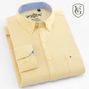 Camisa Masculina Manga Longa | Estilo Casual Elegante | Xadrez Listrado, Tecido Oxford, Bolso Frontal – Algodão com Poliéster