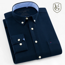 Camisa Masculina Manga Longa | Estilo Casual Elegante | Xadrez Listrado, Tecido Oxford, Bolso Frontal – Algodão com Poliéster