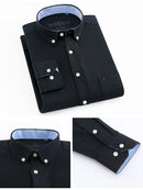 Camisa Masculina Manga Longa | Estilo Casual Elegante | Xadrez Listrado, Tecido Oxford, Bolso Frontal – Algodão com Poliéster