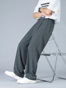 Calça Masculina Business Casual 8XL — Corte Reto em Poliéster Leve, Modelagem Solta e Cós Elástico