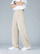 Calça Masculina Business Casual 8XL — Corte Reto em Poliéster Leve, Modelagem Solta e Cós Elástico