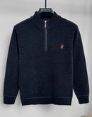 Pulôver Masculino de Inverno com Zíper Frontal — Malha Espessa, Bordado Fino e Acabamento Premium