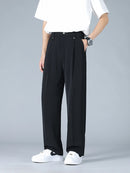 Calça Masculina Business Casual 8XL — Corte Reto em Poliéster Leve, Modelagem Solta e Cós Elástico