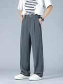 Calça Masculina Business Casual 8XL — Corte Reto em Poliéster Leve, Modelagem Solta e Cós Elástico