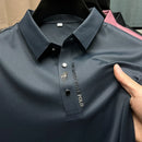 Polo Masculina em Seda Gelada com Bordado Fino — Lapela Estruturada, Elasticidade Confortável e Design Contemporâneo