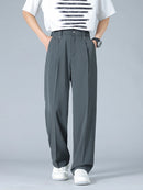 Calça Masculina Business Casual 8XL — Corte Reto em Poliéster Leve, Modelagem Solta e Cós Elástico