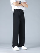 Calça Masculina Business Casual 8XL — Corte Reto em Poliéster Leve, Modelagem Solta e Cós Elástico