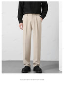 Calça Masculina Casual com Cintura Elástica — Estilo Coreano, Corte Reto e Cores Sóbrias