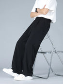 Calça Masculina Business Casual 8XL — Corte Reto em Poliéster Leve, Modelagem Solta e Cós Elástico