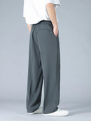 Calça Masculina Business Casual 8XL — Corte Reto em Poliéster Leve, Modelagem Solta e Cós Elástico