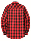 Men's Brushed Cotton Shirt | Long Sleeve, Red Plaid – Casual and Executive Style for Spring and Fall