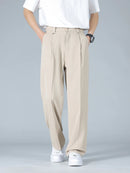 Calça Masculina Business Casual 8XL — Corte Reto em Poliéster Leve, Modelagem Solta e Cós Elástico