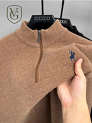 Pulôver Masculino de Inverno com Zíper Frontal — Malha Espessa, Bordado Fino e Acabamento Premium