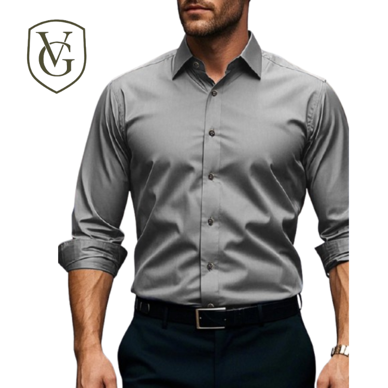 Camisa Masculina Branca Casual – Manga Longa, Tecido Elástico e Linha Essencial em Design Sólido
