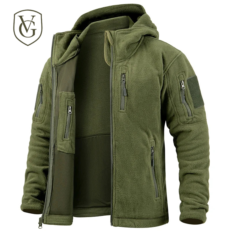 Casaco Masculino Tático com Fleece Interno | Capuz, Abertura Total, Multibolsos – Performance Térmica para Climas Frios