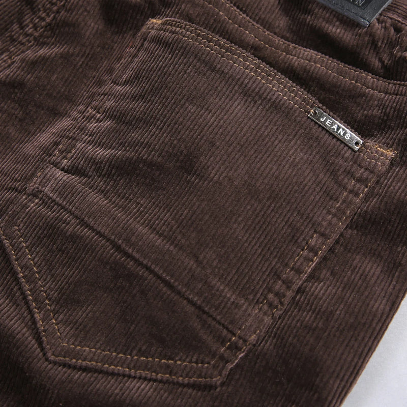 Calça Masculina de Veludo Cotelê | Corte Slim, Alta Elasticidade – Estilo Clássico Outono