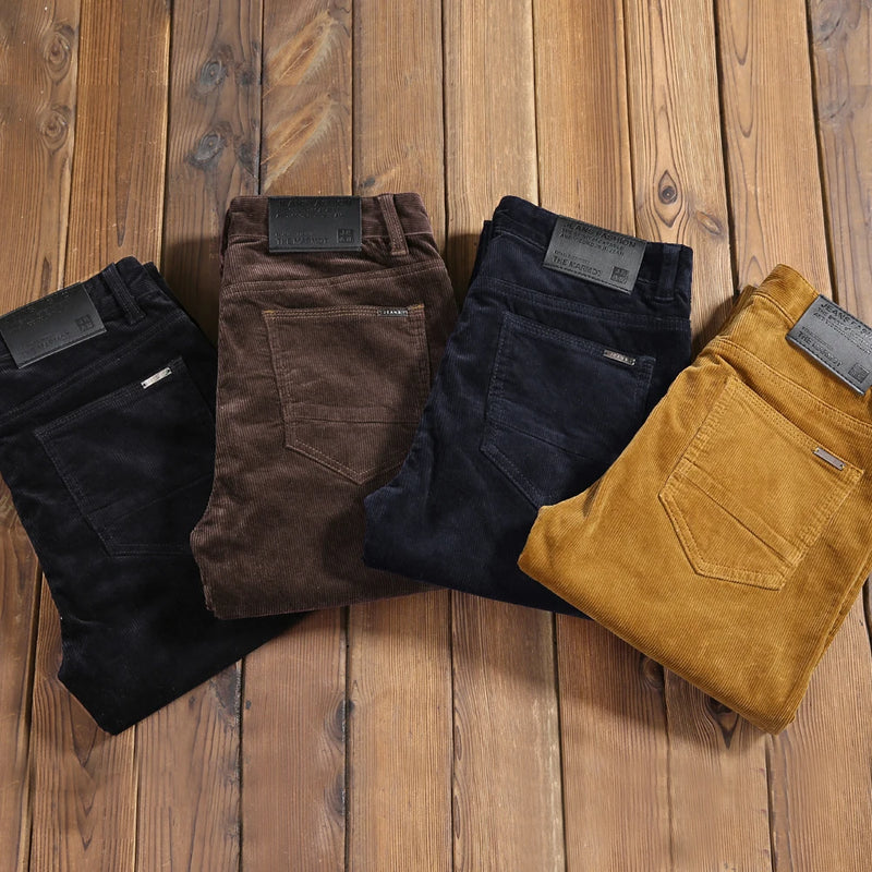 Calça Masculina de Veludo Cotelê | Corte Slim, Alta Elasticidade – Estilo Clássico Outono
