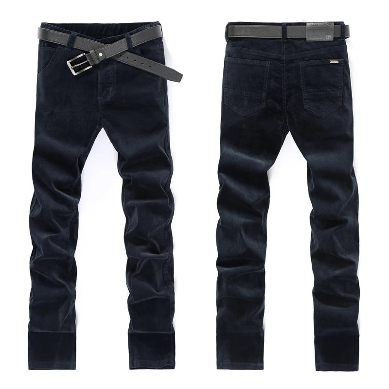 Calça Masculina de Veludo Cotelê | Corte Slim, Alta Elasticidade – Estilo Clássico Outono