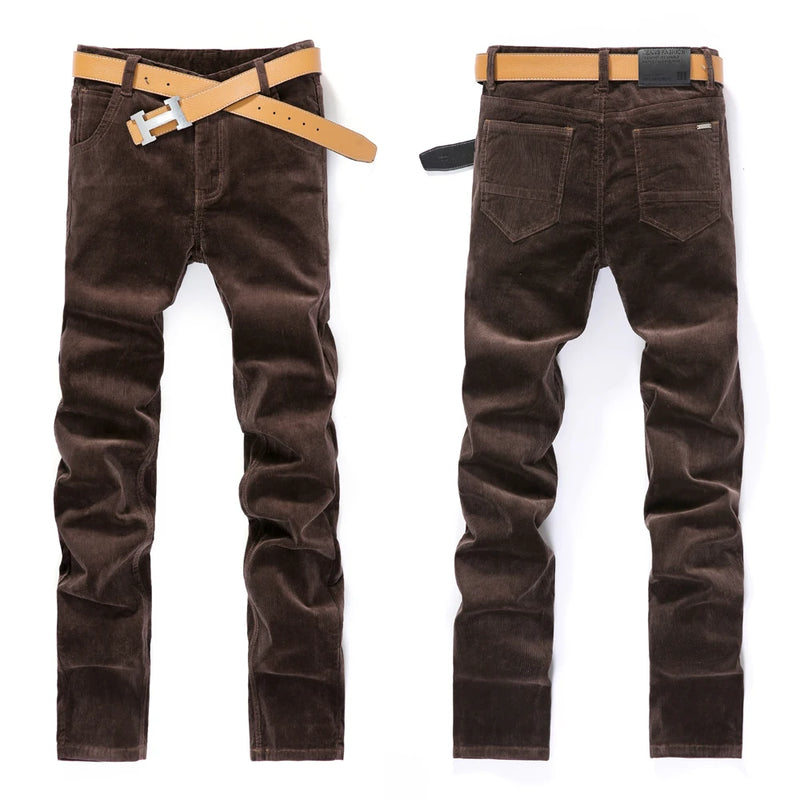 Calça Masculina de Veludo Cotelê | Corte Slim, Alta Elasticidade – Estilo Clássico Outono