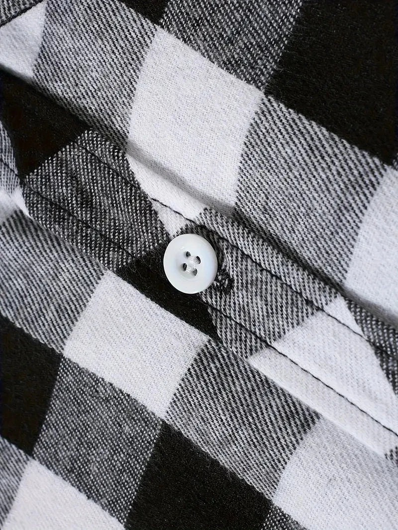 Camisa Masculina de Algodão Escovado | Manga Longa, Xadrez Vermelho – Estilo Casual e Executivo para Primavera e Outono
