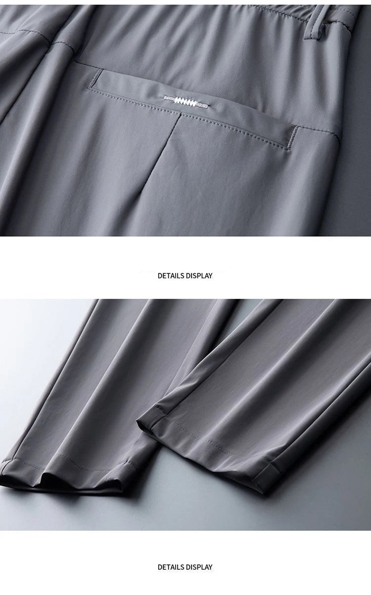 Calça Masculina Slim Fit em Seda Gelada — Ultra Leve, Secagem Rápida e Corte Reto para Verão
