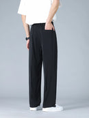 Calça Masculina Business Casual 8XL — Corte Reto em Poliéster Leve, Modelagem Solta e Cós Elástico