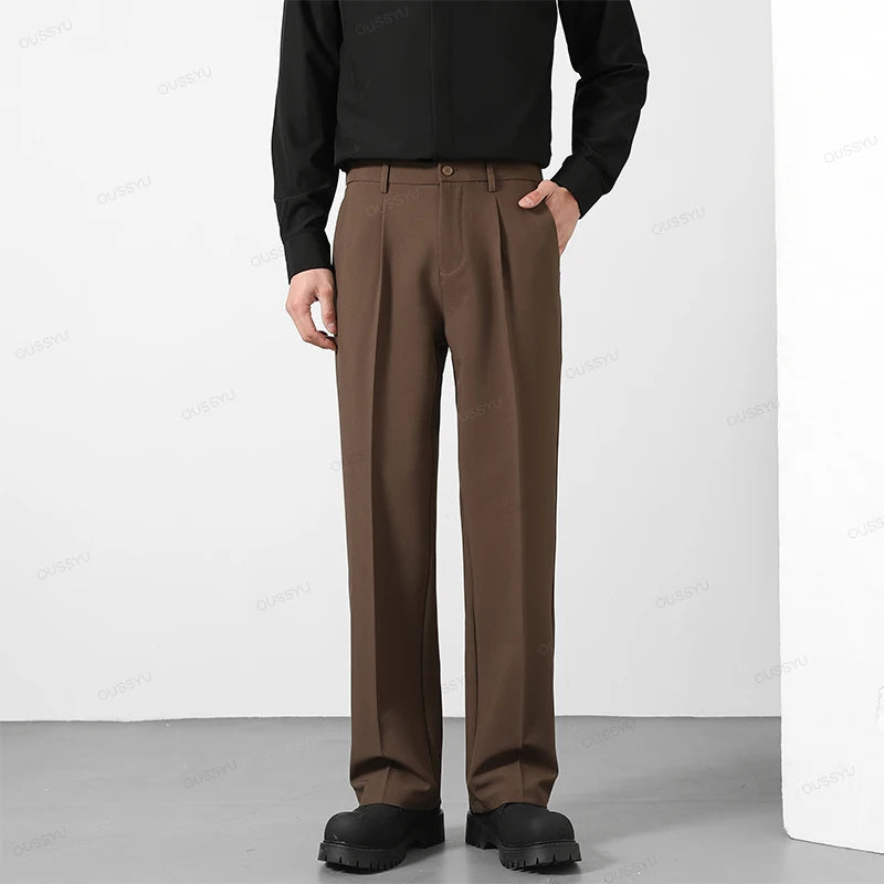 Calça Masculina Casual com Cintura Elástica — Estilo Coreano, Corte Reto e Cores Sóbrias