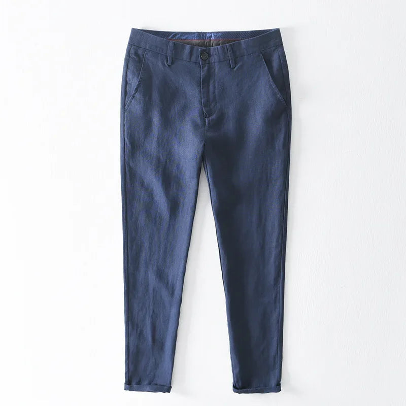 Calça Masculina em Linho Puro | Corte Reto de Cintura Média | Estilo Japonês com Essência Casual e Atemporal