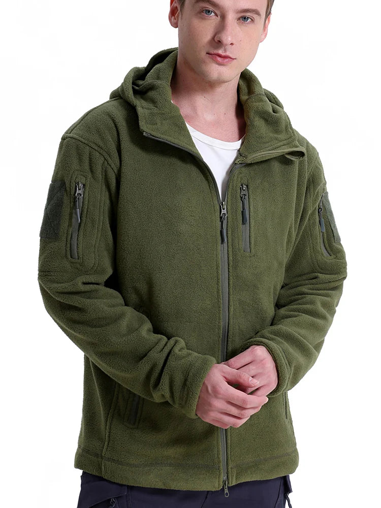Casaco Masculino Tático com Fleece Interno | Capuz, Abertura Total, Multibolsos – Performance Térmica para Climas Frios
