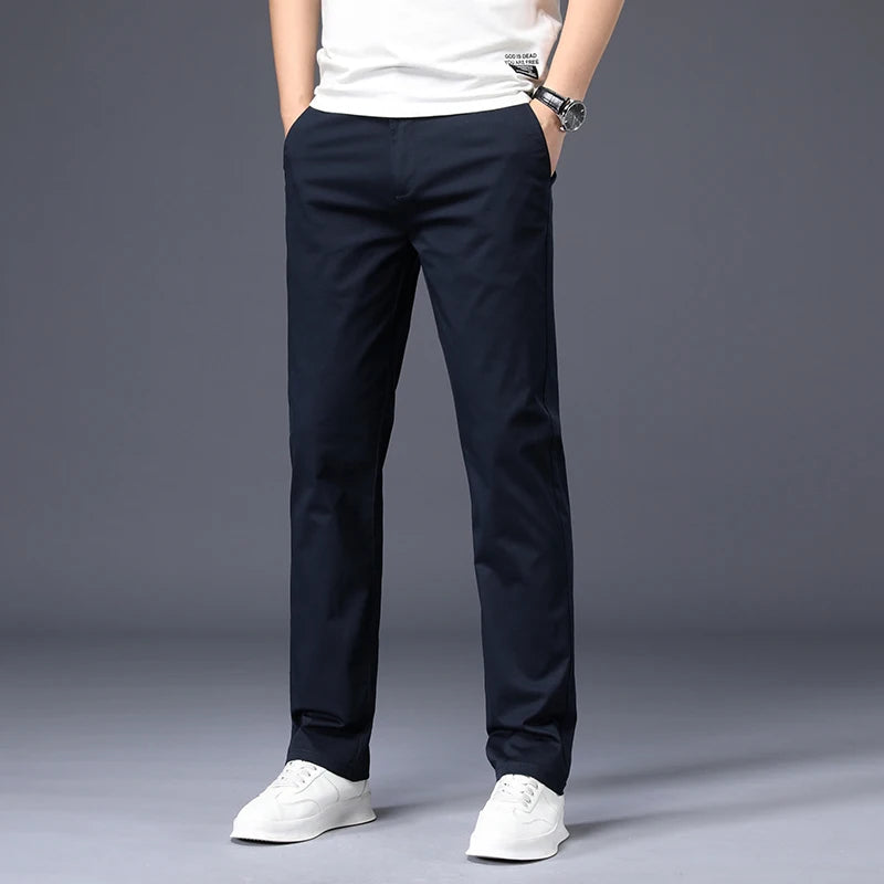 Calça Masculina de Algodão com Elastano | Corte Reto, Cores Clássicas – Tamanhos Ampliados