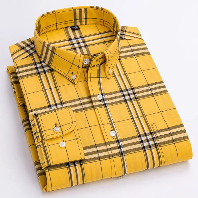 Camisa Masculina Slim Fit em Algodão | Manga Longa, Padrão Xadrez – Estilo Casual com Influência Vintage
