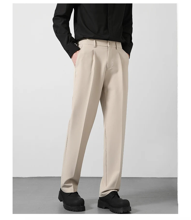 Calça Masculina Casual com Cintura Elástica — Estilo Coreano, Corte Reto e Cores Sóbrias