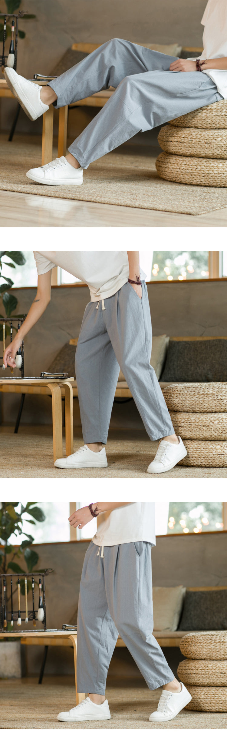 Calça Masculina em Algodão e Linho | Modelagem Reta com Cintura Ajustável | Caimento Solto e Respiração Natural