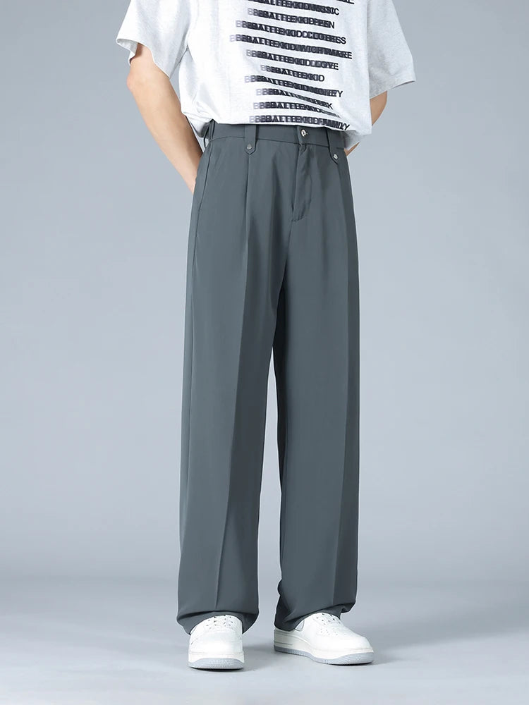 Calça Masculina Business Casual 8XL — Corte Reto em Poliéster Leve, Modelagem Solta e Cós Elástico