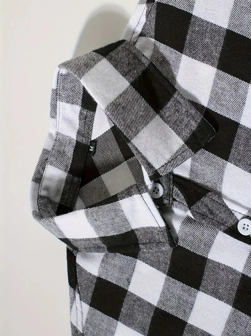 Camisa Masculina de Algodão Escovado | Manga Longa, Xadrez Vermelho – Estilo Casual e Executivo para Primavera e Outono