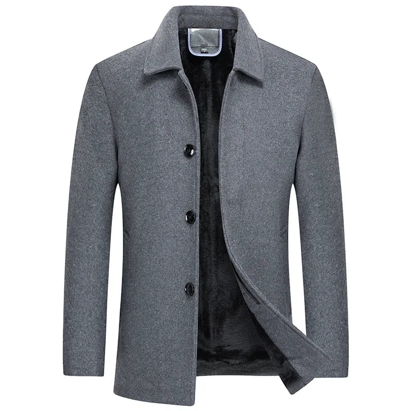Casaco Masculino de Lã | Forro Fleece, Corte Slim, Espessura Elevada – Outono/Inverno