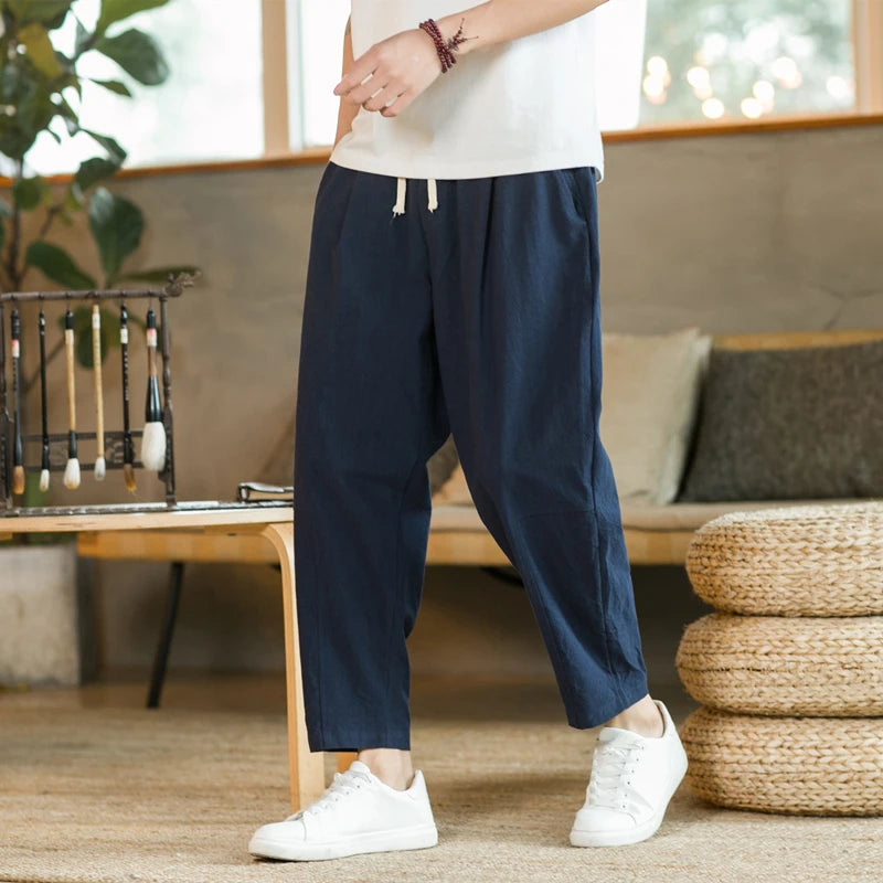 Calça Masculina em Algodão e Linho | Modelagem Reta com Cintura Ajustável | Caimento Solto e Respiração Natural