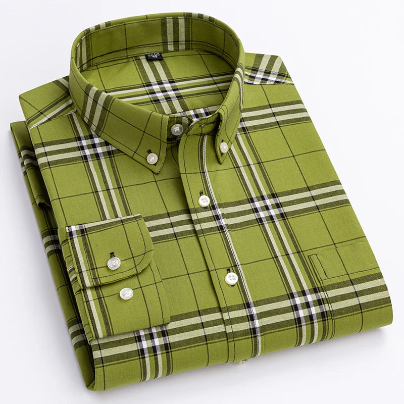 Camisa Masculina Slim Fit em Algodão | Manga Longa, Padrão Xadrez – Estilo Casual com Influência Vintage