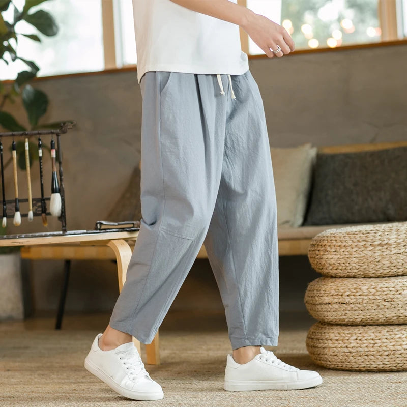 Calça Masculina em Algodão e Linho | Modelagem Reta com Cintura Ajustável | Caimento Solto e Respiração Natural