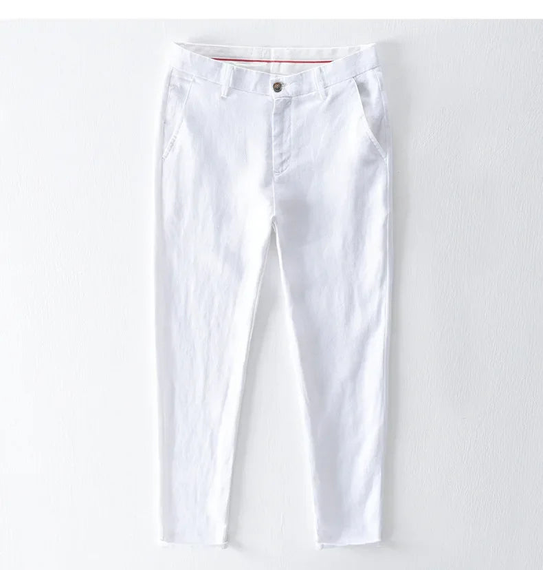 Calça Masculina em Linho Puro | Corte Reto de Cintura Média | Estilo Japonês com Essência Casual e Atemporal