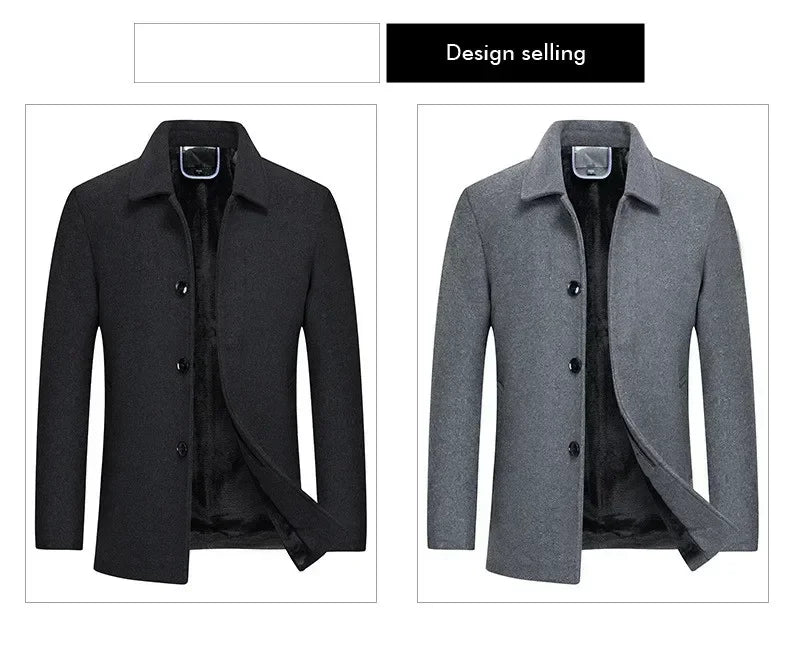 Casaco Masculino de Lã | Forro Fleece, Corte Slim, Espessura Elevada – Outono/Inverno