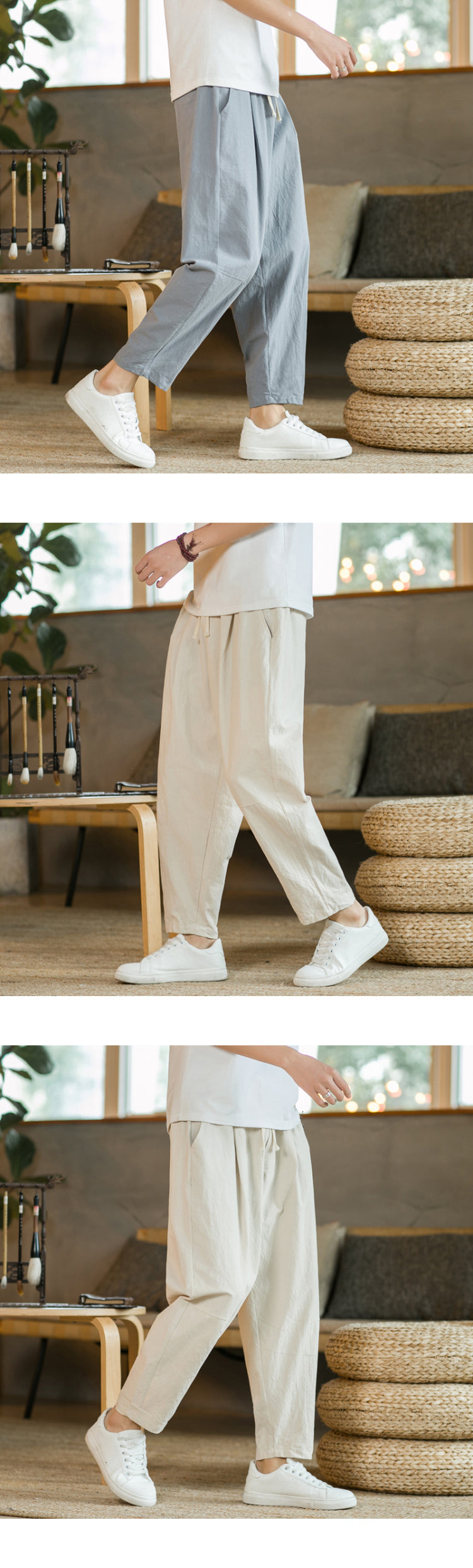 Calça Masculina em Algodão e Linho | Modelagem Reta com Cintura Ajustável | Caimento Solto e Respiração Natural