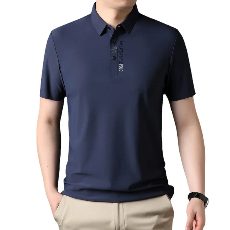 Polo Masculina em Seda Gelada com Bordado Fino — Lapela Estruturada, Elasticidade Confortável e Design Contemporâneo