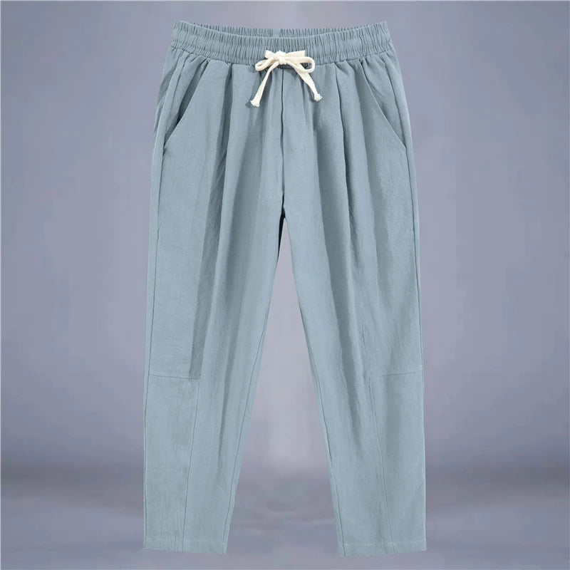 Calça Masculina em Algodão e Linho | Modelagem Reta com Cintura Ajustável | Caimento Solto e Respiração Natural