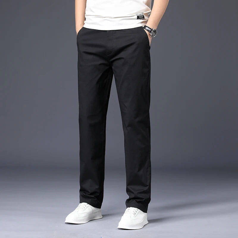 Calça Masculina de Algodão com Elastano | Corte Reto, Cores Clássicas – Tamanhos Ampliados