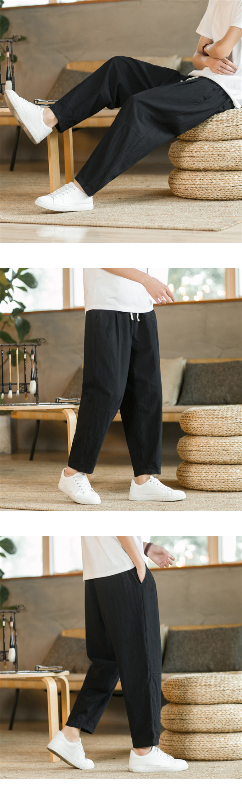 Calça Masculina em Algodão e Linho | Modelagem Reta com Cintura Ajustável | Caimento Solto e Respiração Natural