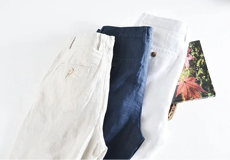 Calça Masculina em Linho Puro | Corte Reto de Cintura Média | Estilo Japonês com Essência Casual e Atemporal