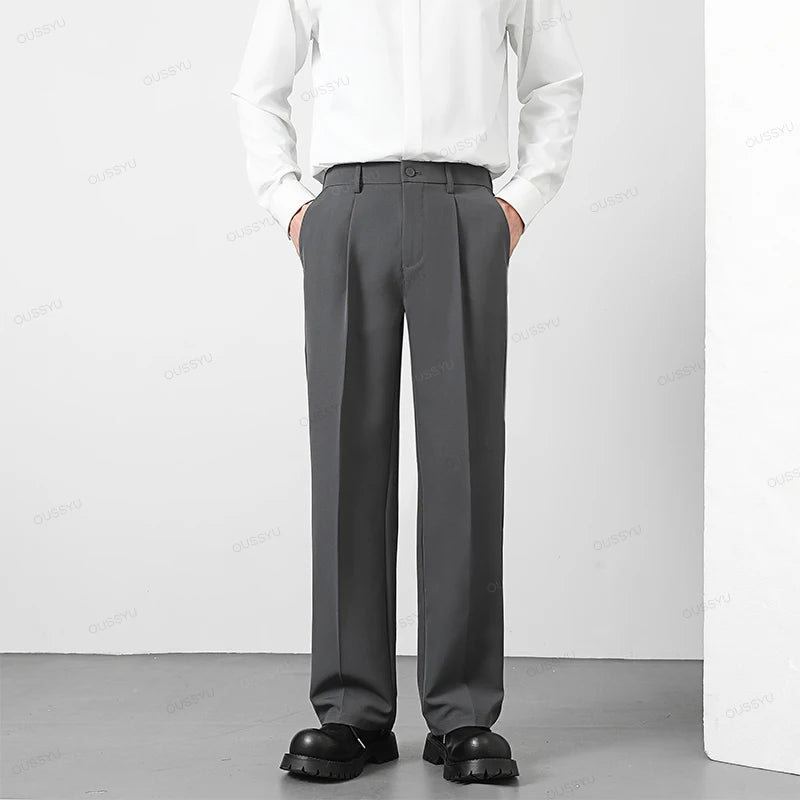 Calça Masculina Casual com Cintura Elástica — Estilo Coreano, Corte Reto e Cores Sóbrias