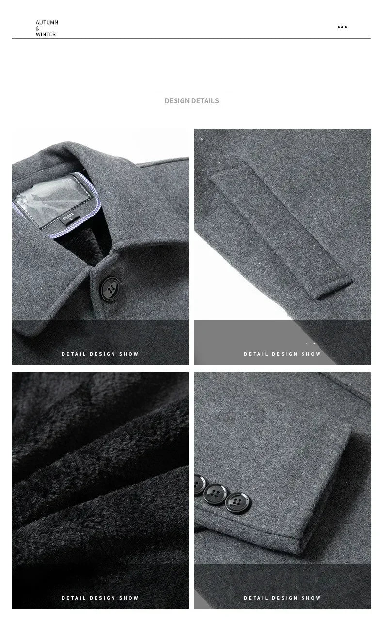 Casaco Masculino de Lã | Forro Fleece, Corte Slim, Espessura Elevada – Outono/Inverno