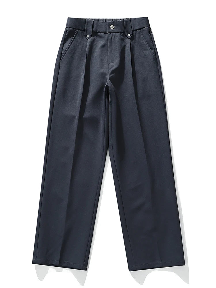 Calça Masculina Business Casual 8XL — Corte Reto em Poliéster Leve, Modelagem Solta e Cós Elástico